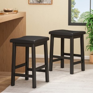 24" Wood Counter Stool (Set of 2) with Saddle Seat, Armless Design for Indoor Use and Serving Area - 1 of 4