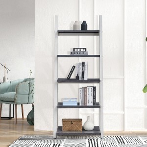 LIVAREEmlen 5-Tier Bookshelf with Rubber Wood Frame, Ladder Shelf for Living Room, Home Office, Kitchen, Bedroom, Apartment - 1 of 4