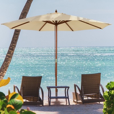 Costway  10 ft Wooden Outdoor Patio Table Umbrella W/Pulley Height Adjustable