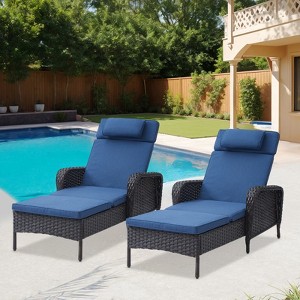 Outdoor 2 Pieces Patio Chaise Lounge Chairs with Cushion - 1 of 4