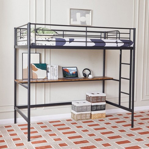 Vecelo Twin Metal Loft Bed With Desk Black Bunk Bed : Target