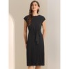 Allegra K Women's Pleated Crew Neck Cap Sleeve Tie Waist A-Line Dresses - 3 of 4