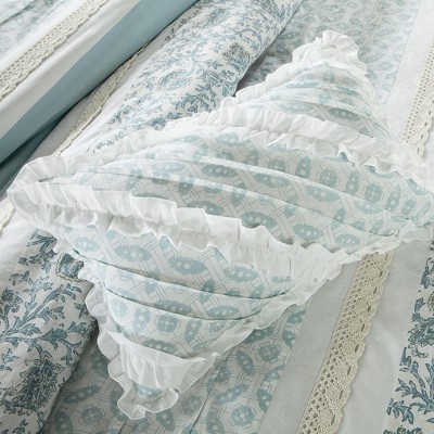 Baby Blue Cotton Pintuck Ruffled California King Duvet Set