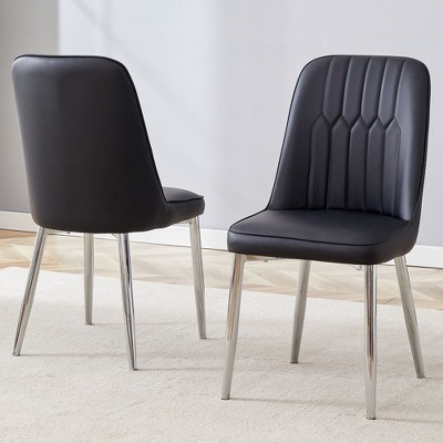 Sapphtopaz Modern Dining Chairs PU Upholstered Living Room Chairs with Metal Legs Mid-Back Chair for Kitchen, Dining Room