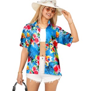LA LEELA Button Down Shirt Casual Beach Party Blouse Shirt Summer Short Sleeve Vacation Button Up Dress Hawaiian Shirts Colorful - 1 of 4