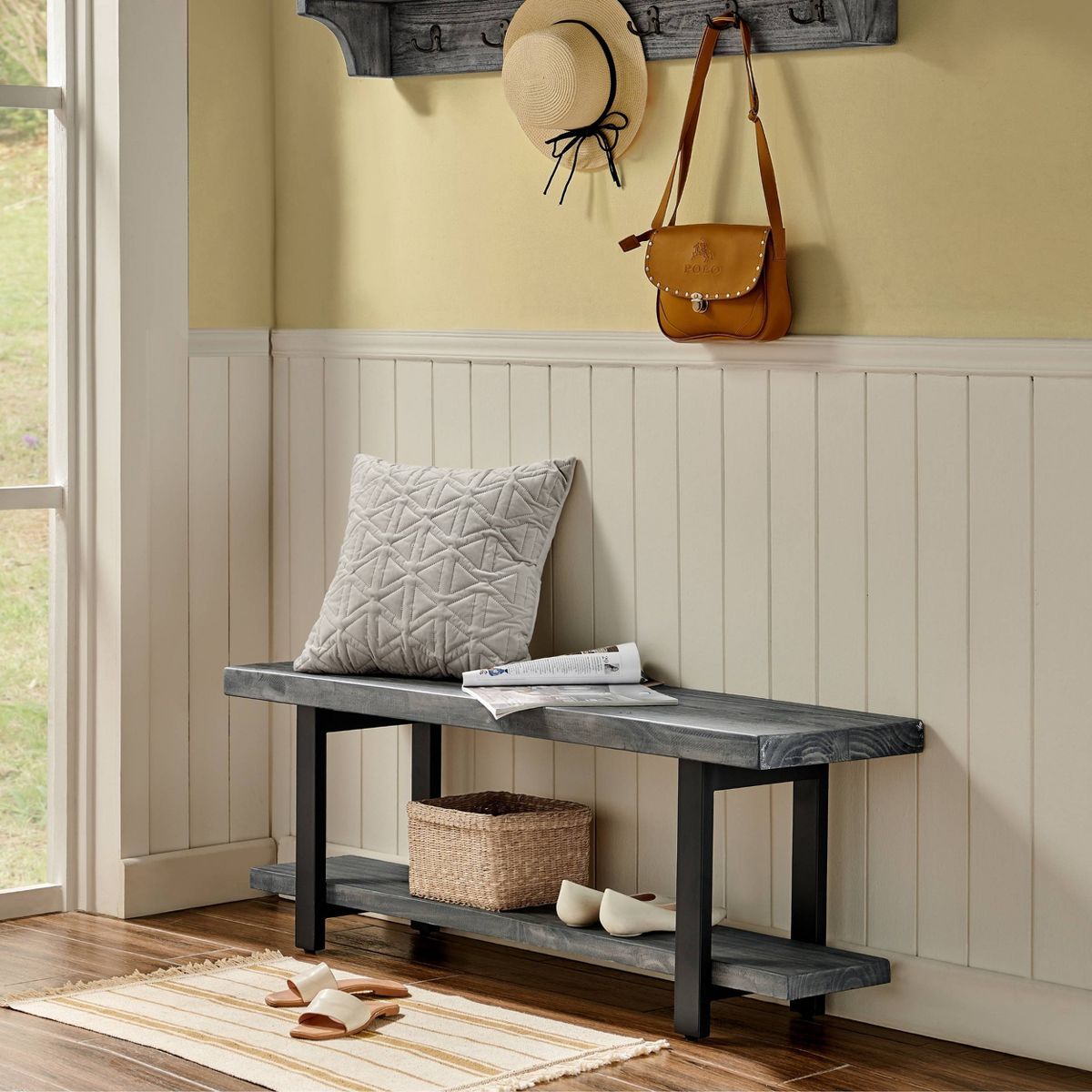 Pomona Metal and Wood Bench Slate Gray - Alaterre Furniture - thumbnail 7