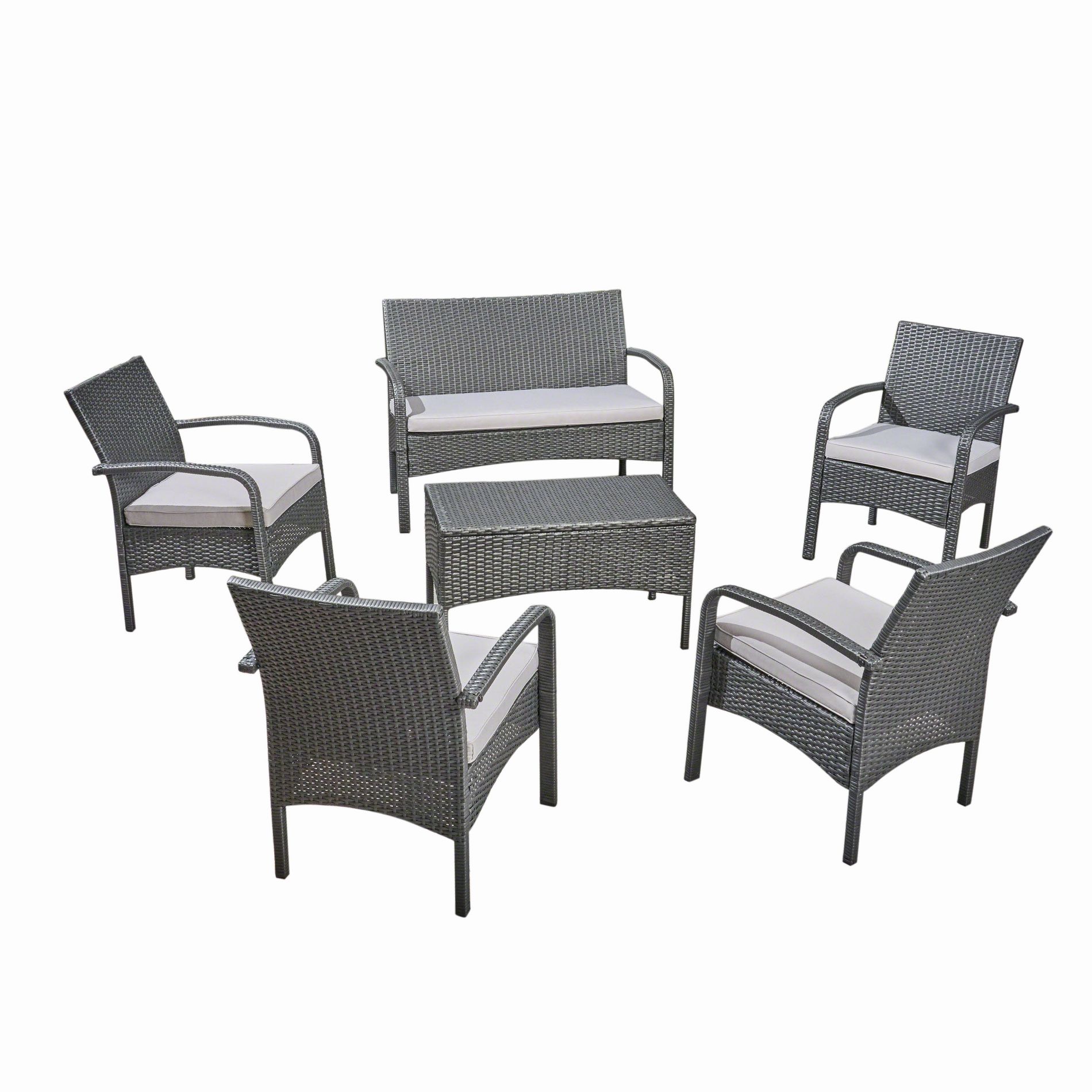 Christopher Knight Home Cordoba Outdoor Wicker 6 Seater Chat Set with Cushion, Gray/Light Gray