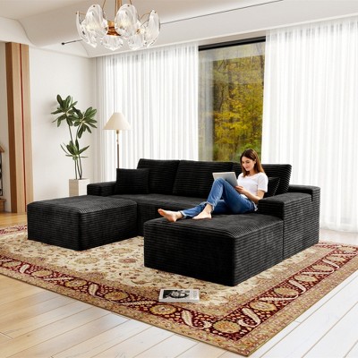 104.3"70.8" Plush Corduroy 3-Piece Modular Sectional Sofa with No Assembly Required and Comfortable Chaise Lounge