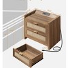 Mid-Century Modern Wooden Nightstand with Type-c Charging Station and 2 Drawers,Wicker Nightstand, Boho Night Stand Bedside Table for Bedroom - 3 of 4
