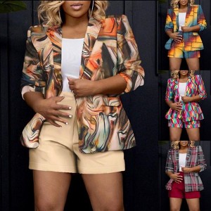 Coolmee Women Casual Floral Graphic Colorful Suit Collar Long Sleeve Blazer Work Suit Jackets With Pockets - 1 of 4