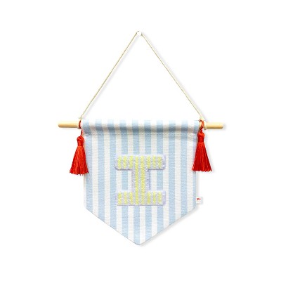 Ramus & Co. "A B C" Blue Striped Create-Your-Own Banner with Red Tassels and Chenille Letter Patch