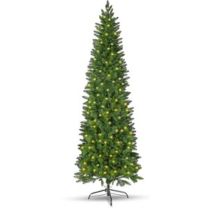 JOYFY 7.5 FT Pre-Lit Artificial Slim Christmas Tree, Pencil Xmas Tree with 450 LED Lights for Christmas Indoor Outdoor Holiday Party Decorations - 1 of 4