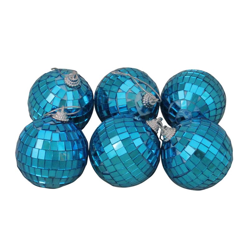 Northlight Pack of 6 Blue Mirrored Glass Disco Christmas Ball Ornaments 2.5" (60mm), 1 of 4