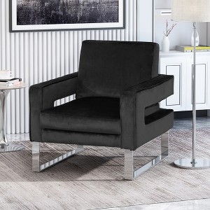 Mid Century Modern Accent Chair, Upholstered Side Armchair With Stainless Steel Leg Supports, Thick Cushion Single Sofa Chair - 1 of 4