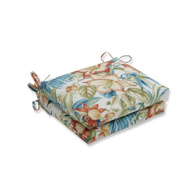 Pillow Perfect 2pk 16" x 18.5" x 3" Botanical Glow Tiger Lily Squared Corners Outdoor Seat Cushion Blue