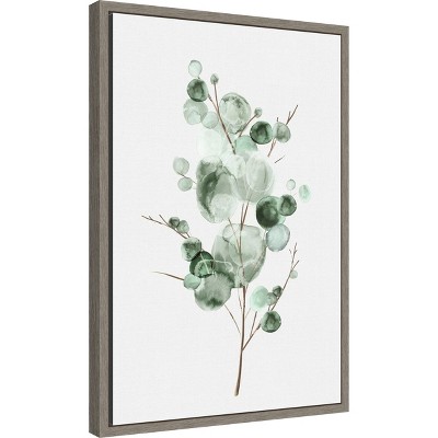 Eva Watts Green Eucalyptus Watercolor Canvas Print with Frame