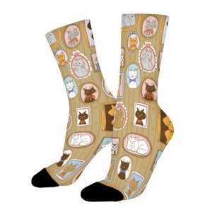 Cat, Pedigree Of A Kitten With Portraits Women Printed Crew Socks Funny Funky Socks Soft Polyester Novelty Gifts for Artists Men - 1 of 1
