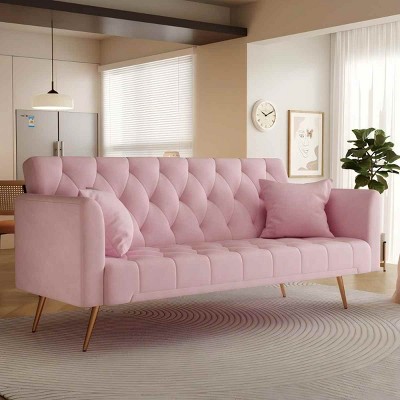 71" Velvet Convertible Sofa Bed,Retro Modern Tufted Loveseat with Adjustable Backrest for Small Living Room,Bedroom-Baofuwish