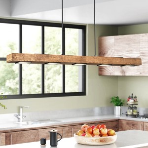 Rennnsan Teralin 31"-47" W 6-8 -Light Wood LED Mid-Century Linear Kitchen Island Pendant in Black - 1 of 4