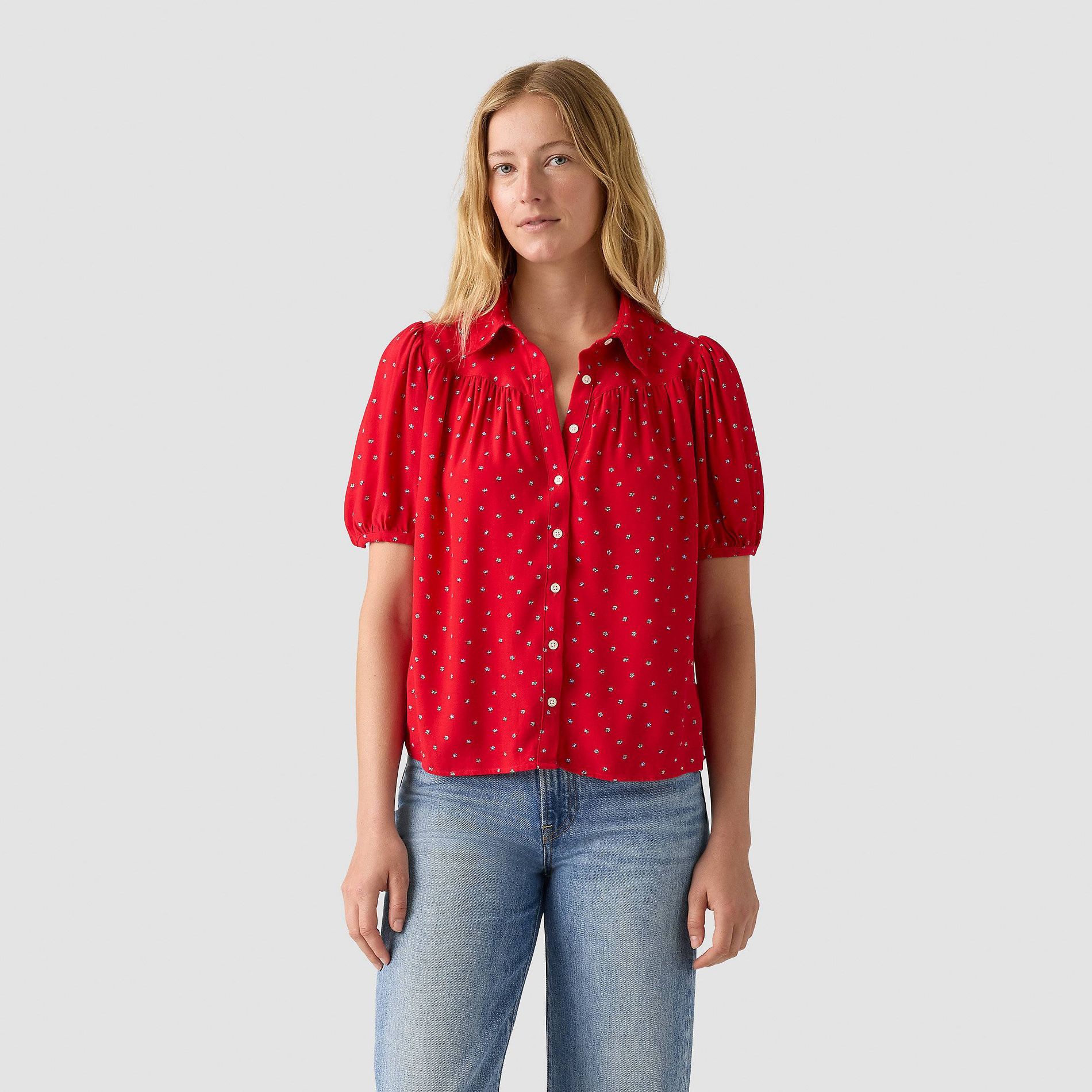 Levi's® Women's Lea Short Sleeve Slim Blouse - True Red Ditsy Floral M