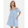 EXLURA Womens Summer Denim Short Puff Sleeve Dresses Knit Loose Plus Size Short Mini Dress 2025 Trendy Outfit - 4 of 4