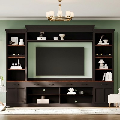Farmhouse 4-Piece Entertainment Wall Unit Set, TV Stand with Bookshelves & Adjustable Shelves, Fits TVs Up to 70", Media Console – Cuddlewood