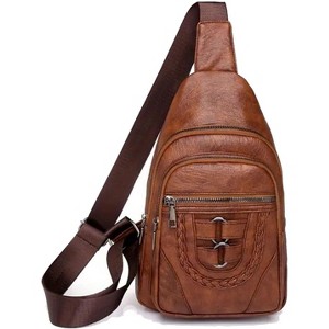 Paaaawaters Sling Bag For Women, Multi Pockets CrossBody Bags, Purses Fanny Packs, Vegan Retro Leather Braiding Sling Backpack for Travel - 1 of 4