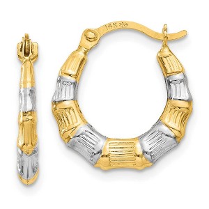 Black Bow Jewelry 14k Yellow Gold & White Rhodium Bamboo Style Hoop Earrings, 13mm - 1 of 4
