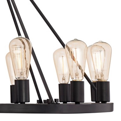 Lacey 32" Black Industrial Wagon Wheel 12-Light Chandelier