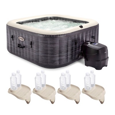 Intex 28449EP PureSpa Plus Greystone Inflatable Square Hot Tub, 83 x 28" & Attachable Cup Holder and Refreshment Tray Hot Tub Accessory, Tan (4 Pack)