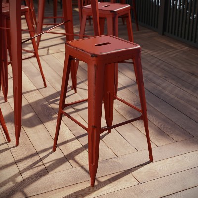 Flash Furniture Commercial Grade 30" High Backless Distressed Metal Indoor-Outdoor Barstool