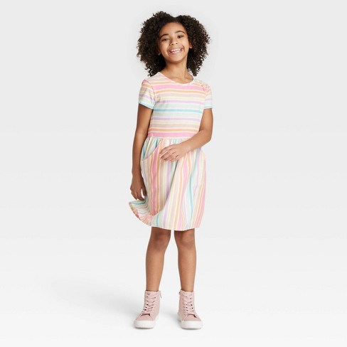 Girls' Short Sleeve Dress - Cat u0026 Jack™ Cream Stripe L : Target