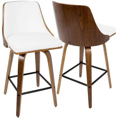Mid-Century Modern White Swivel Counter Stool with Wooden Back
