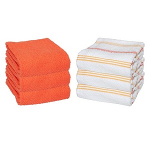 Sloppy Chef Premier Kitchen Towels (Pack of 6), 15x25, Striped, Cotton, Yellow/Saffron - 1 of 4