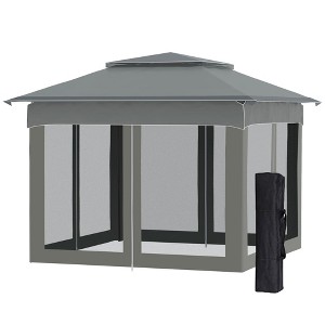 Aghana Digitals 11x11 Dark Gray Outdoor Pop-Up Canopy Gazebo with Mesh Netting, Vented Roof & Carry - 1 of 4