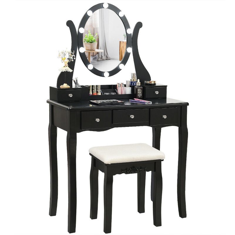 Costway Vanity Table Set w/10 Light Bulbs and Touch Switch Makeup Dressing Table, 2 of 11