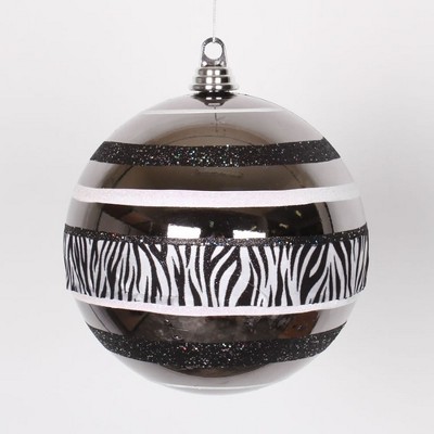 Vickerman Black and White Zebra Print 2-Finish Shatterproof Christmas Ball Ornament 8" (200mm)