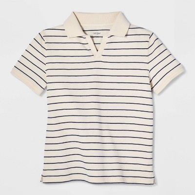 Детские рубашки Cat & Jack Boys' Short Sleeve Johnny Collar Striped Textured Polo Shirt - Cat & Jack™ Cream M — фото 2