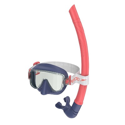 Speedo Junior Travel Mask and Snorkel Set - Blue/Grey/Coral