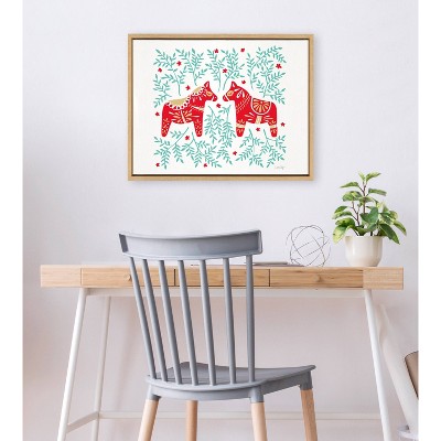 18" x 24" Red and Green Swedish Dala Horses Canvas Print