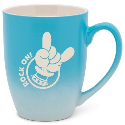 100 North Heavy Metal 10 Ounce Blue and White Two Toned Ombre, Comfortably Fits Your Hands, Ceramic Tea Coffee Cup Mug, Rock On!