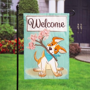 Evergreen Garden Flag Welcome Pup Applique Double Sided Indoor Outdoor Decor 18" x 12.5" - 1 of 4