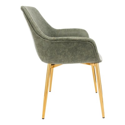 Mid Century Modern Olive Green Metal Arm Chair with Gold Details