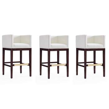Set of 3 Kingsley Upholstered Beech Wood Barstools Ivory - Manhattan Comfort