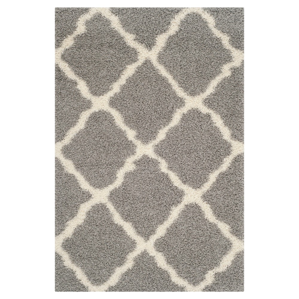 Gray/Ivory Geometric Shag/Flokati Loomed Area Rug - (5'1inx7'6in) - Safavieh