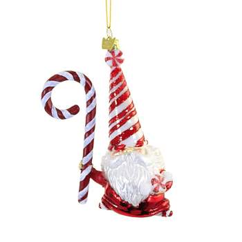 Noble Gems Peppermint Gnome  -  One Ornament 5.5 Inches -  Christmas Ornament Santa  -  Nbx0080  -  Glass  -  Red