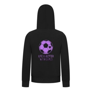 Everyday Kids Sports Collection Life-Is-Better-With-Goals Soccer Girls Zip Up Hoodie – Purple Heart Ball Graphic Sweatshirt - 1 of 4