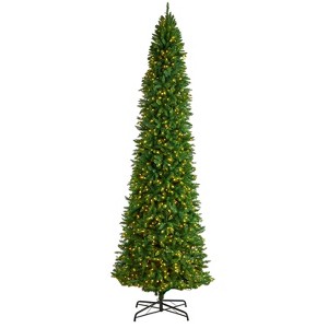 12ft. Slim Pine Artificial Christmas Tree with 1100 Clear LED Lights & 3235 Tips – Grand Seasonal Holiday X-Mas Display - 1 of 4