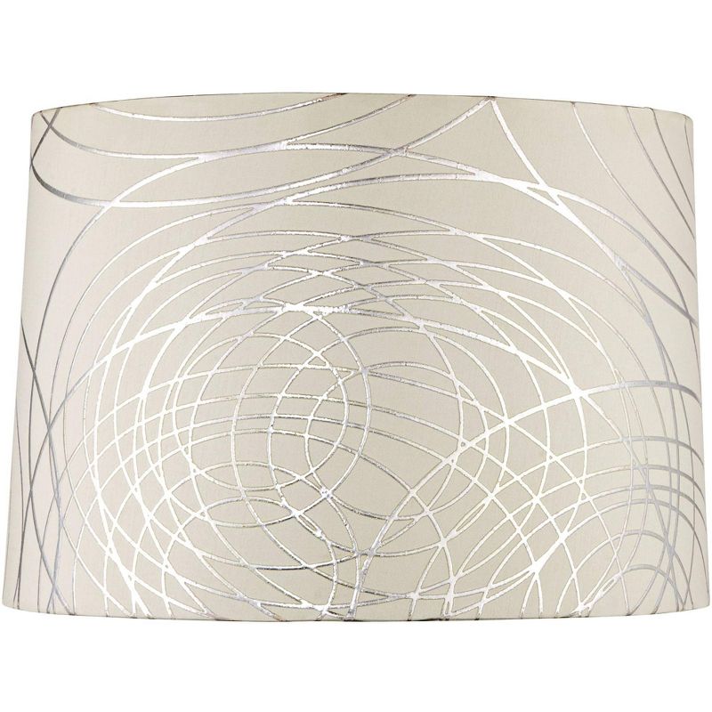 Springcrest Off-White with Silver Circles Medium Drum Lamp Shade 15" Top x 16" Bottom x 11" High (Spider) Replacement with Harp and Finial, 1 of 11