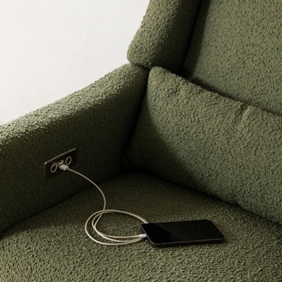 Eco-Friendly Olive Boucle Swivel Recliner with USB Port